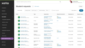 The Student requests page. There are a number of students with a variety of opportunities. Some have forms that need to be completed, and they have a range of request statuses.